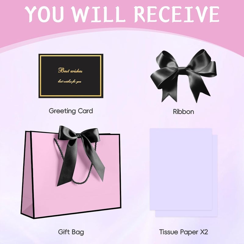 JMANNI 1PCS Large Gift Bag with Ribbon and 1 Greeting Card 2 Tissue Papers, Portable Paper Gift Bag with Handles, Birthday Present Bags for Wedding Party,Mothers Day12.6" x 9.8" x 3.9"(Purple-Black - Image 3